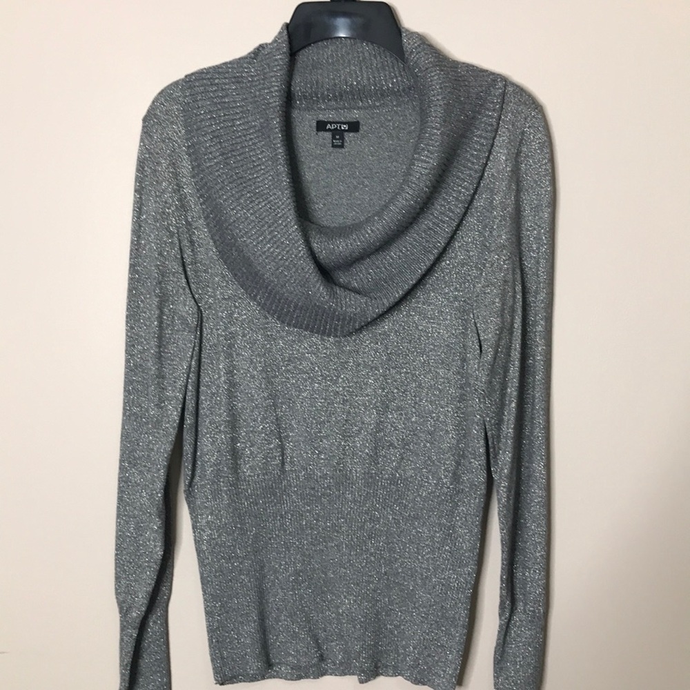 APT. 9 Shimmery Silver Cowl Neck Sweater